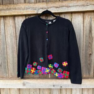 Vintage MC and Co PETITE Small black holiday package gift SWEATER cardigan